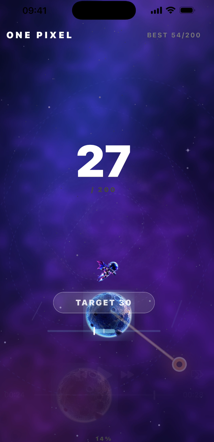 ONE PIXEL live run, score 27 of 200, target 30